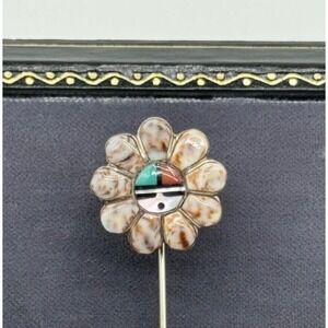 Vintage Zuni Sadie Morris Laahte Sun Face Sterling Silver Cowrie Shell Stick Pin